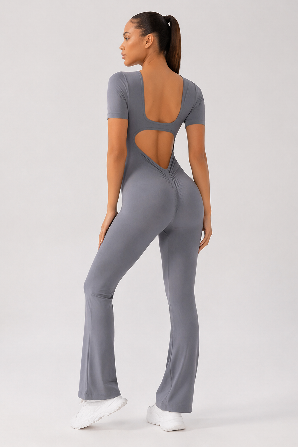 OPEN-BACK FLARE JUMPSUIT